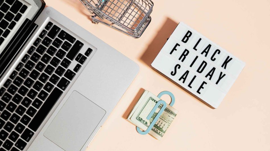 Sample Black Friday Sale Newsletter Design By Ecommerce Marketing Agency Using Black Friday Sign, Cart, Laptop, Bundled Cash