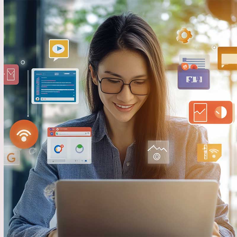 Digital marketer reviewing PPC ads campaign data on a laptop for ad optimization. 