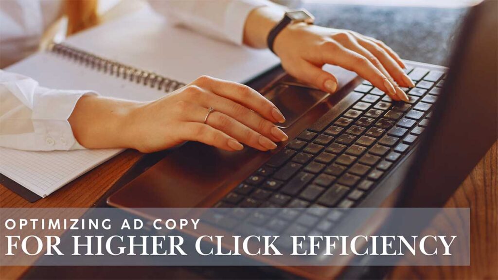 Marketer typing on a laptop, working on PPC Optimization to write compelling ad copy