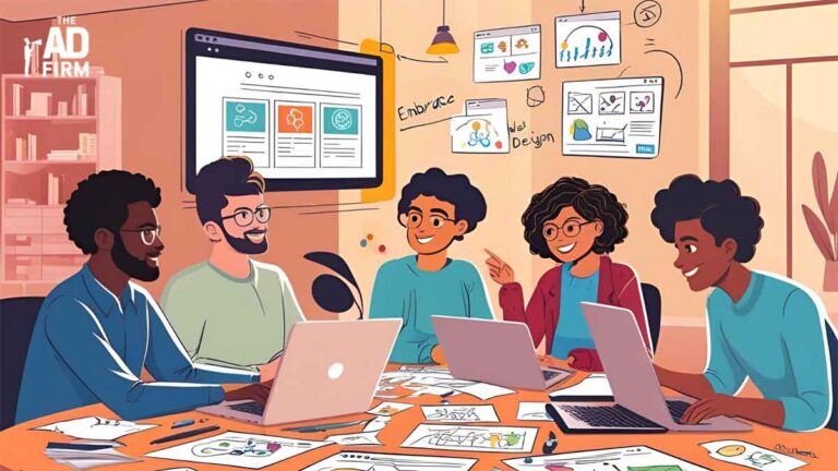 Diverse UX team collaborating on neurodiversity-friendly web design.