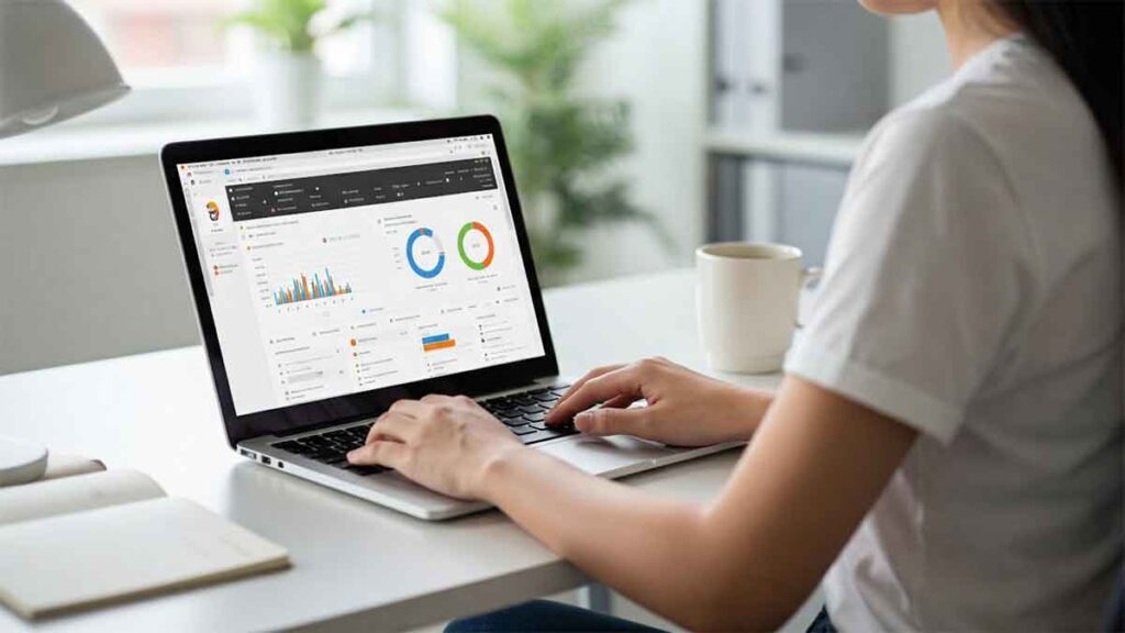 A woman reviewing analytics data, representing how marketers track success beyond traditional clicks in modern search. 
