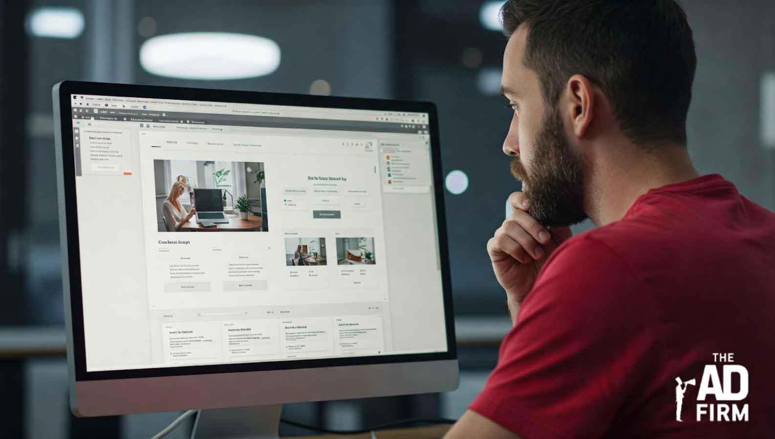 Minimalist website design displayed on a large monitor, showing thoughtful spacing and clean UI choices.