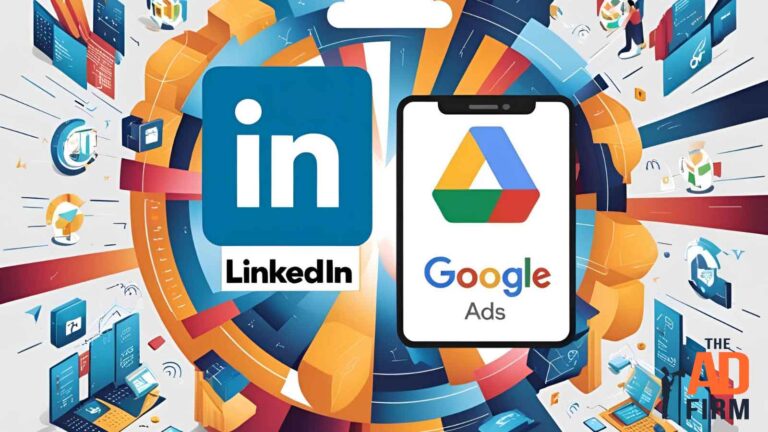 Illustration showing LinkedIn and Google Ads logos side by side, symbolizing integrated ad strategy.