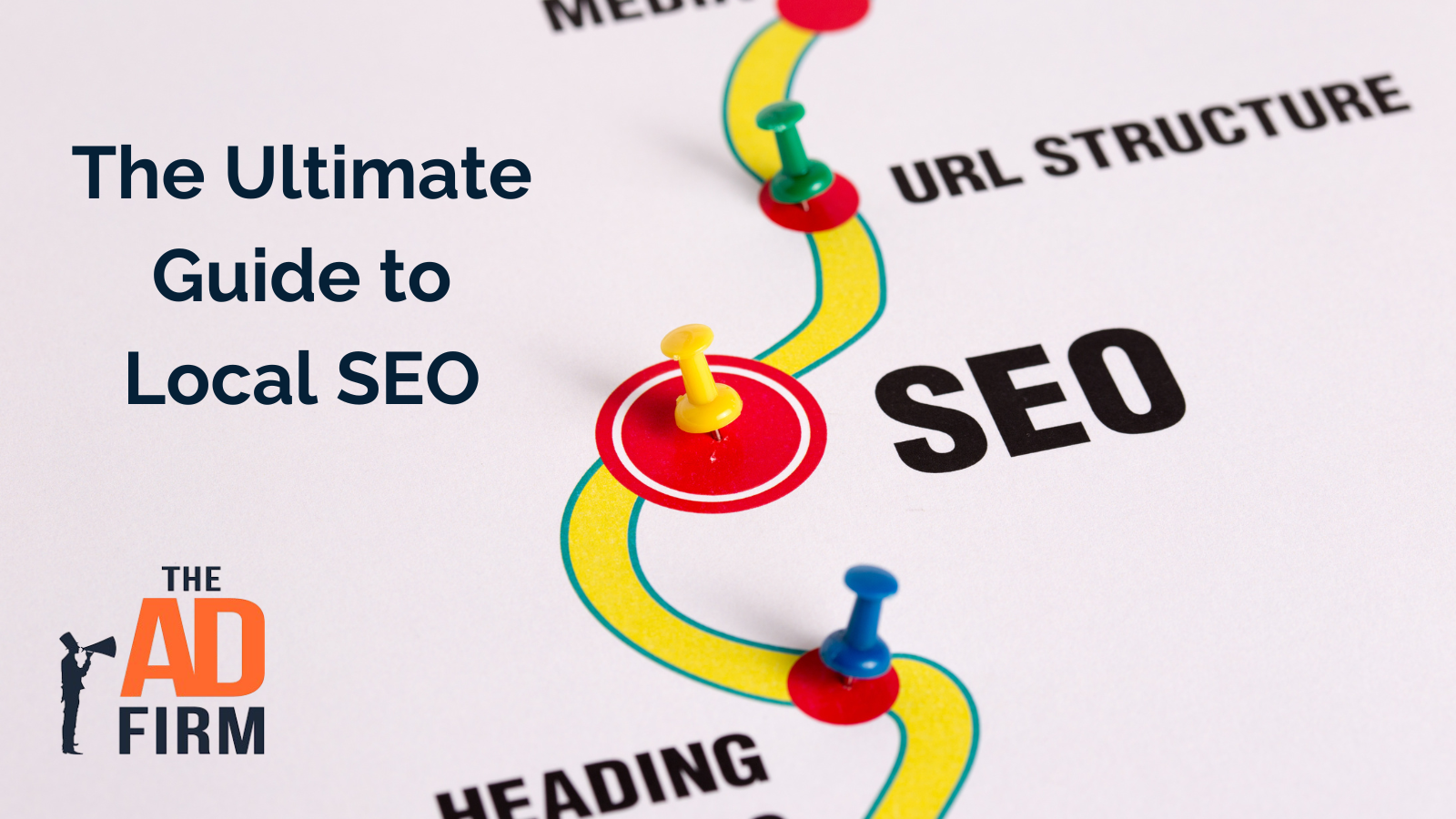 Colorful push pins mark key steps on an SEO strategy roadmap