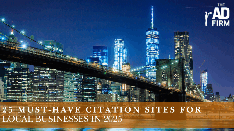 Skyline view with title promoting citation sites for local business in 2025
