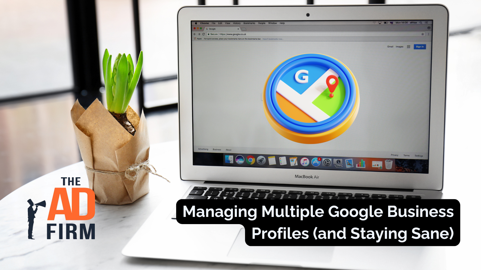 Laptop screen showing Google Maps icon