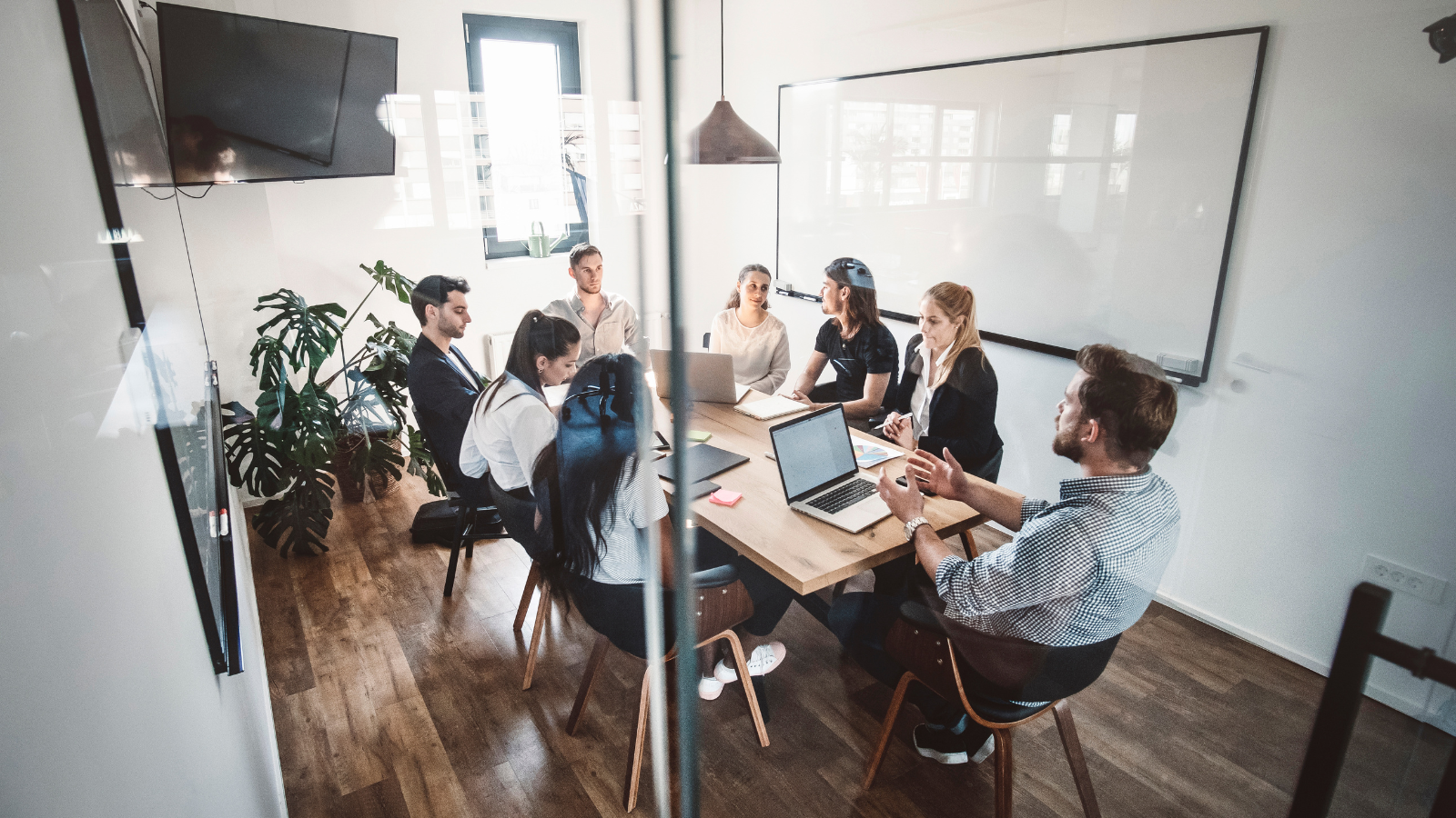 Team having a meeting in a modern conference room