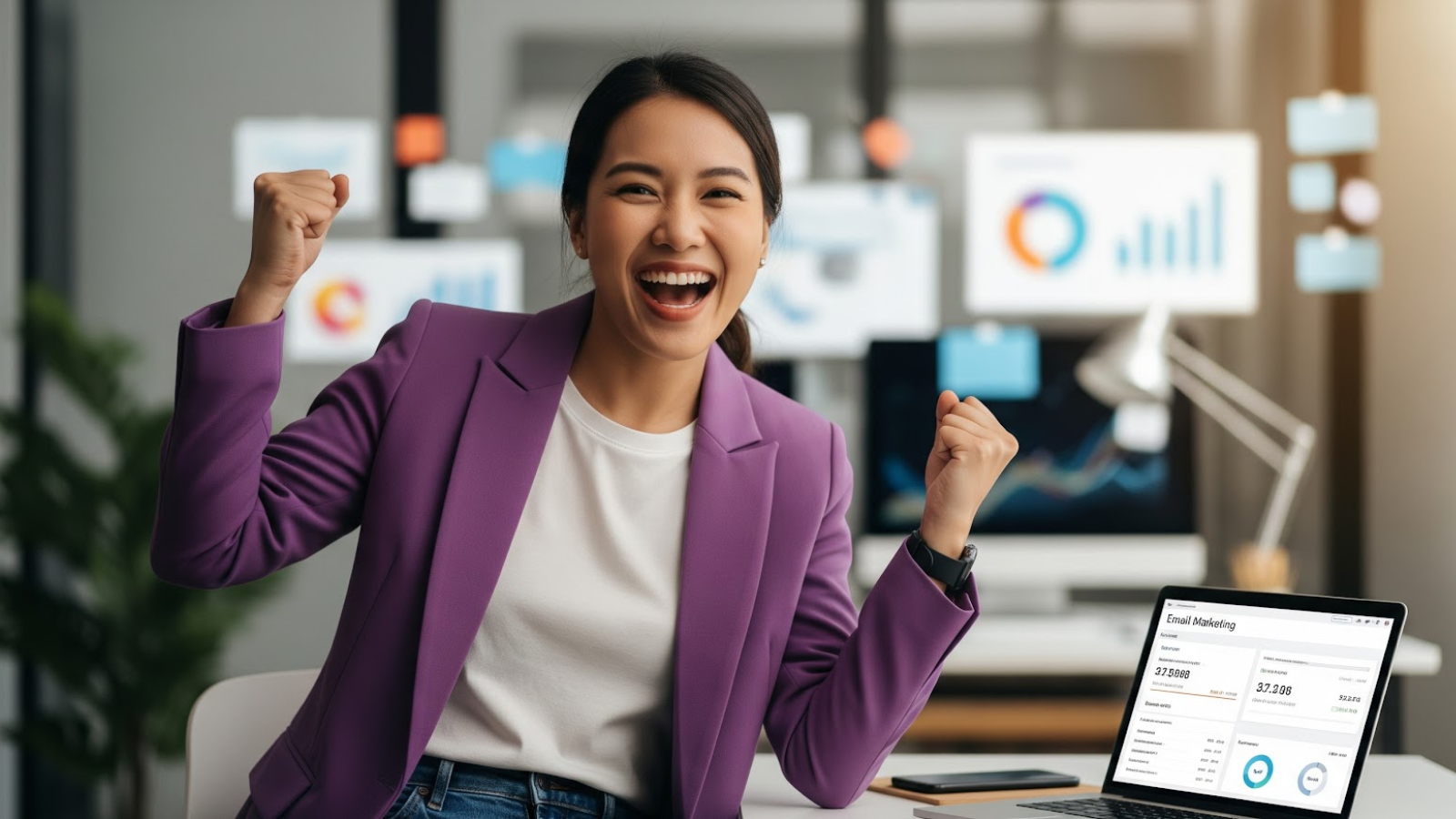 Digital marketer analyzing performance metrics to create effective email subject lines.