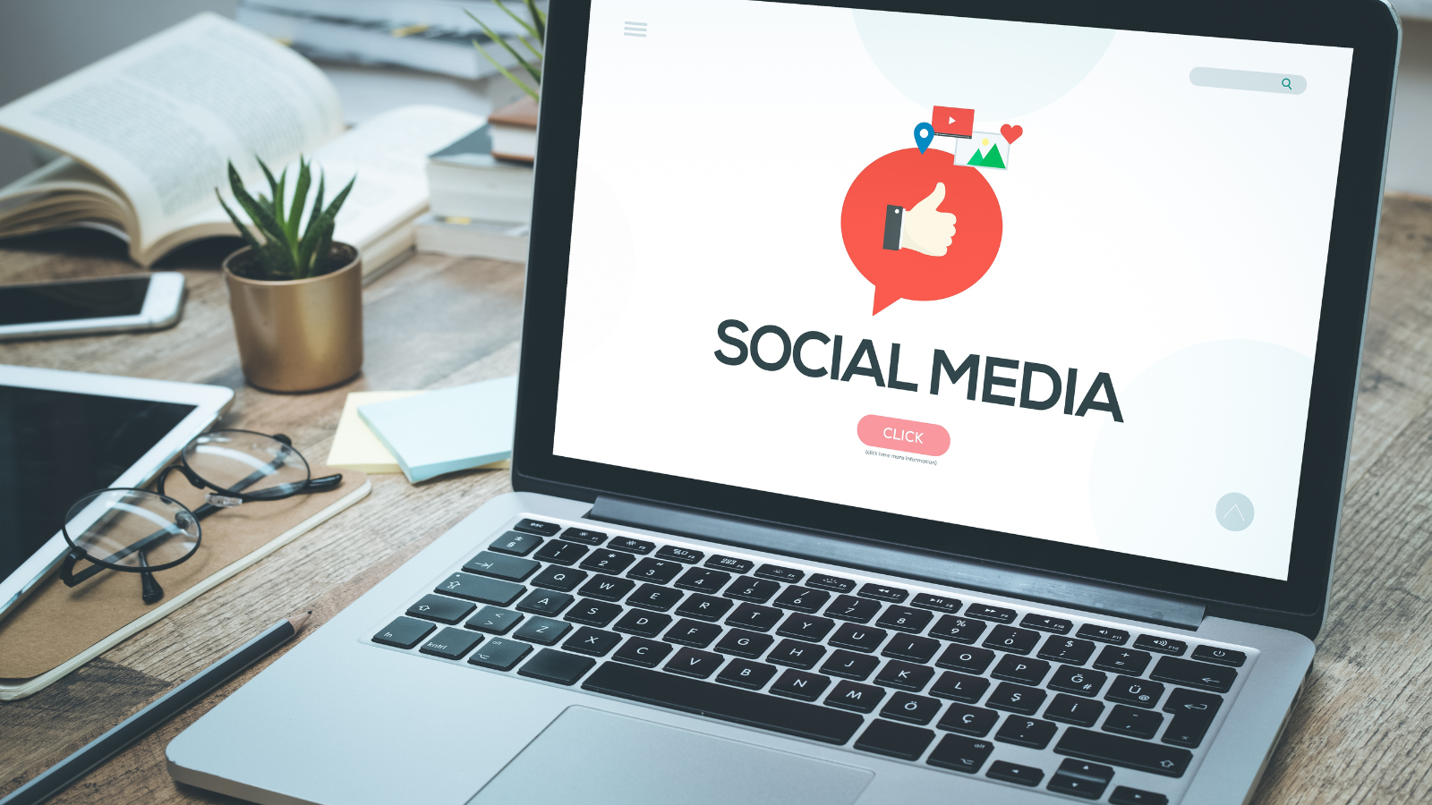 Laptop screen displaying a social media concept graphic