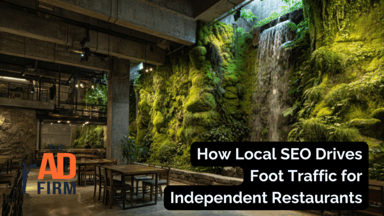 A modern restaurant with a green moss wall and wooden tables