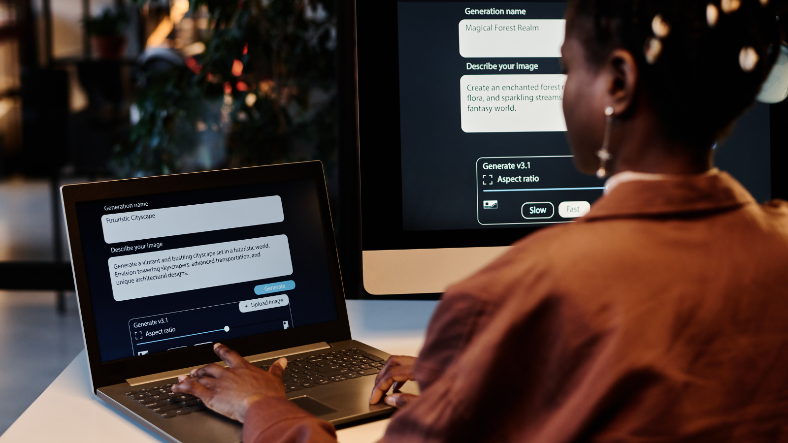 Person using a laptop to generate AI images