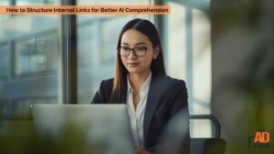 A professional woman working on a laptop, focusing on her task