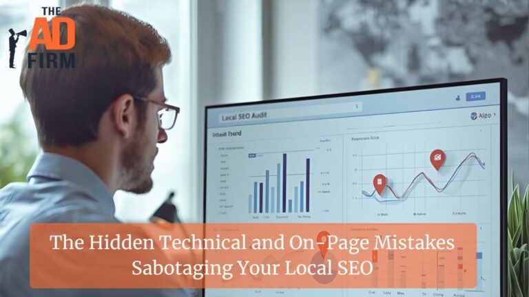 Man looking at screen showing local SEO audit.