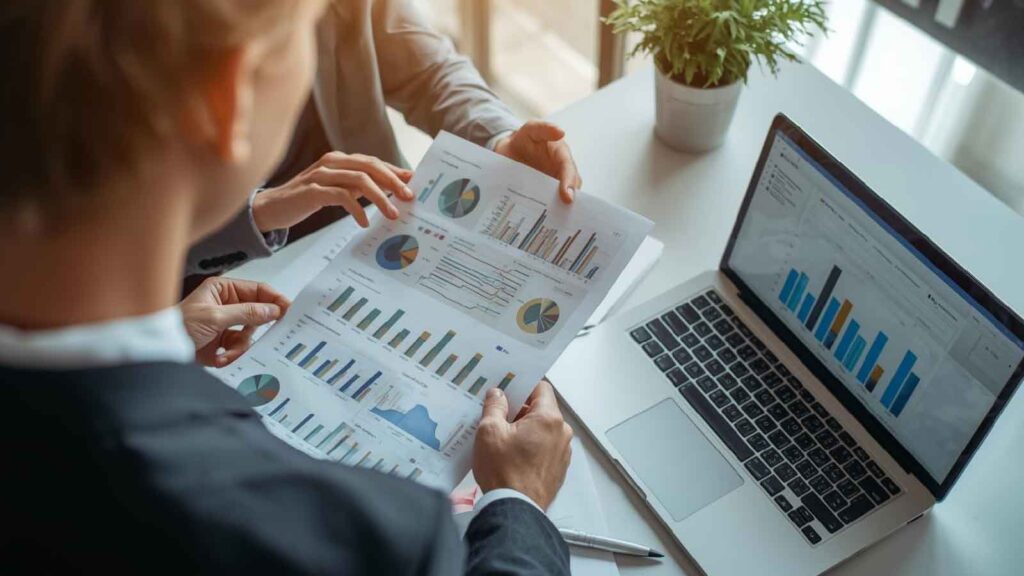 SEO team analyzing search performance data and ranking trends.