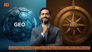 Graphic showing the contrast between answer engine optimization and generative engine optimization