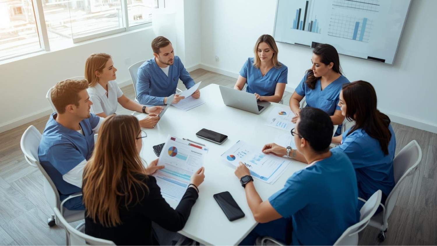 Healthcare professionals reviewing a list of healthcare marketing agencies.