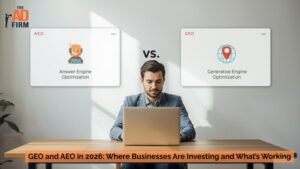Marketing professional analyzing GEO and AEO strategies for AI-driven search.