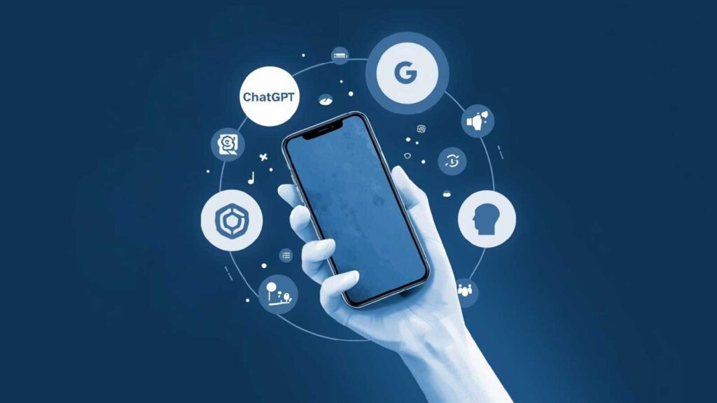 Mobile device interface showing AI search platforms used for answering queries.