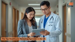 Healthcare professional and marketing consultant discussing healthcare marketing agencies.