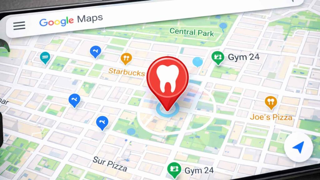 Google map displaying a dental clinic result