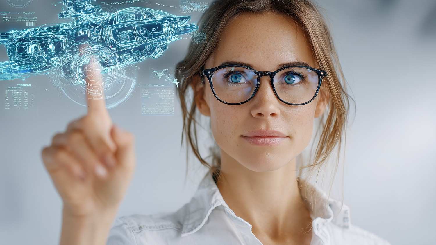 Woman using a holographic display