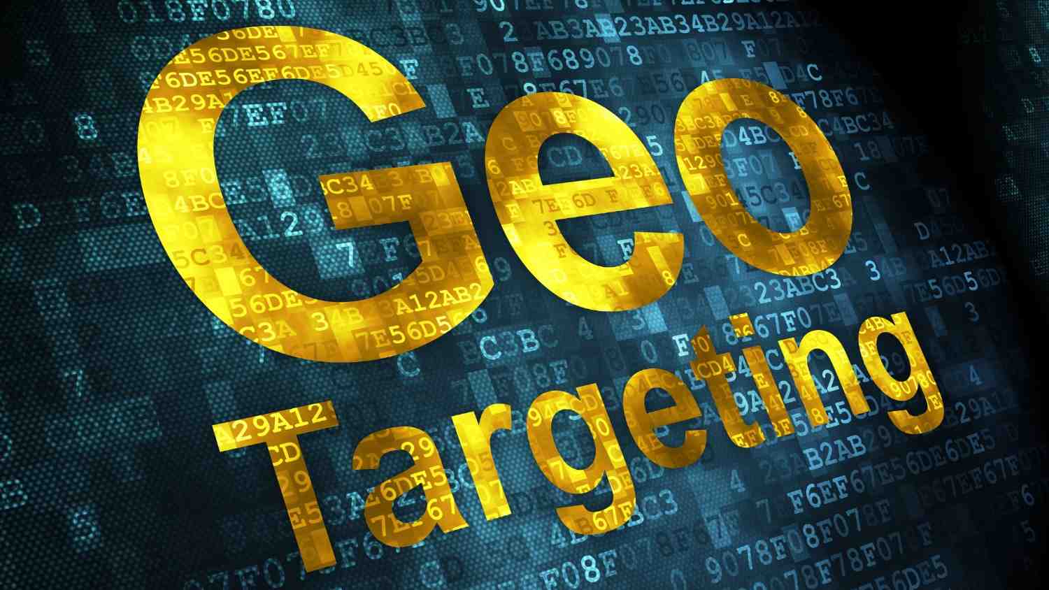 Visual showing location pins and map elements representing geo targeting.