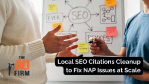 Two people discussing SEO strategies.