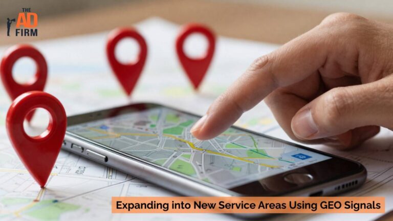 Smartphone displaying a map with markers to represent service area expansion and location targeting.