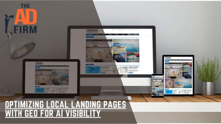 Optimizing Local Landing Pages with GEO for AI Visibility Desktop computer on a table displaying a website homepage.