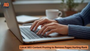 Person typing on laptop while reviewing website content for a local SEO audit.