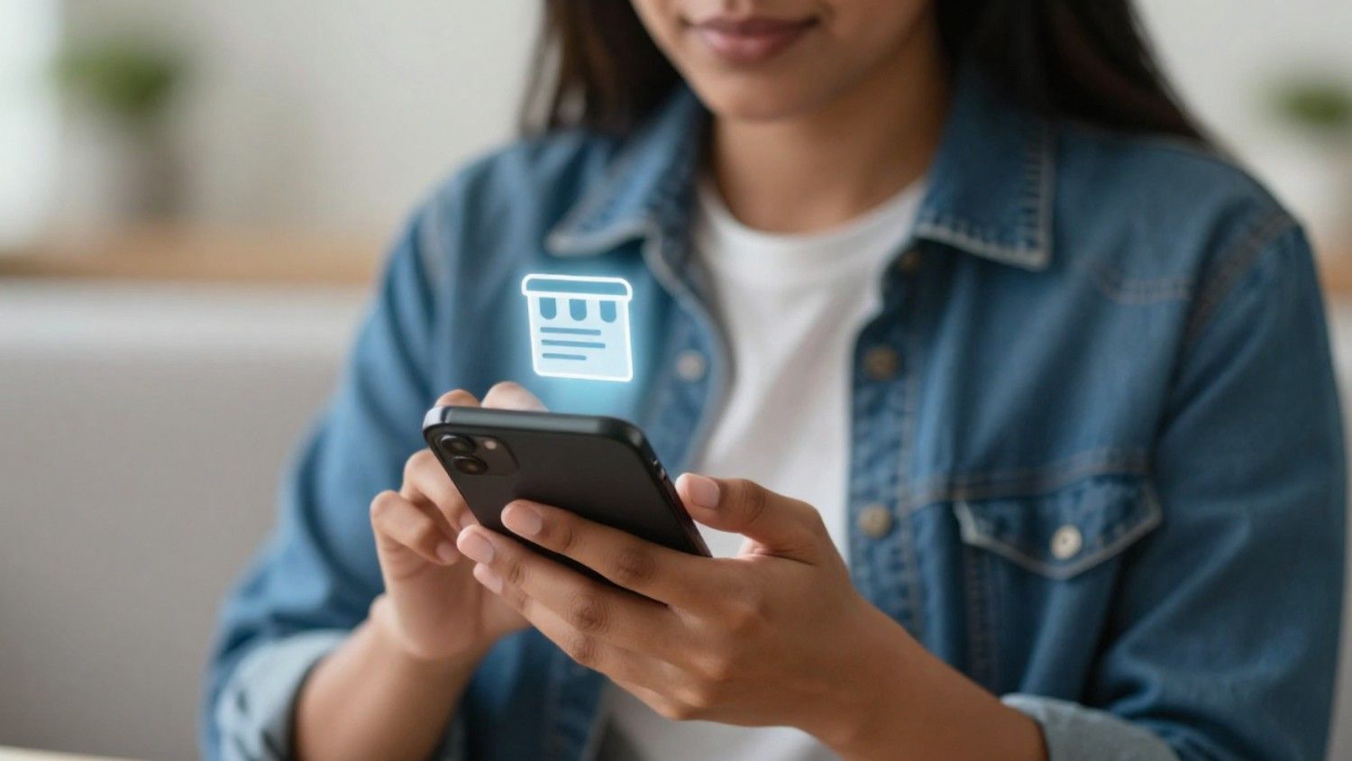 Individual browsing local business listings on smartphone.