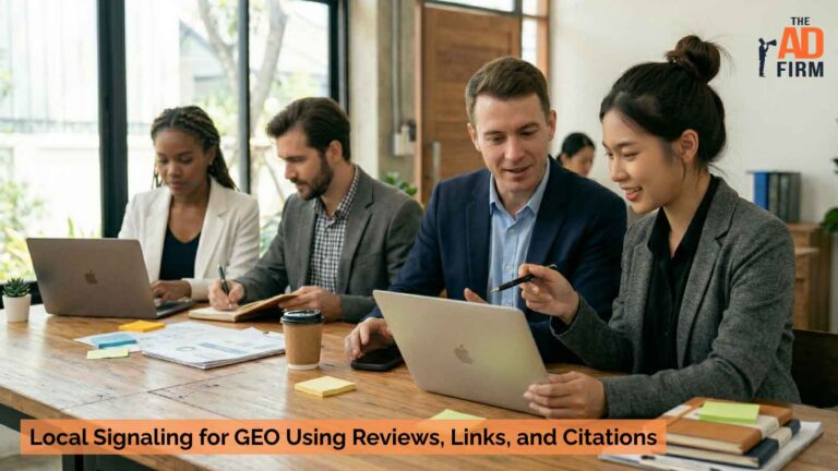 A diverse team of four professionals working together.