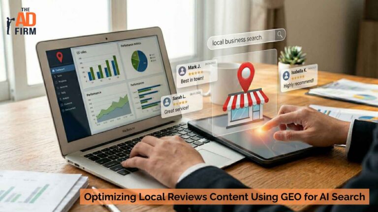 Optimizing Local Reviews Content Using GEO for AI Search SEO performance with customer reviews, star ratings, and location signals.