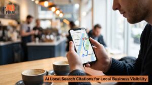 A man holding a smartphone with a map showing directions to a digital marketing agency.