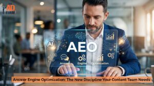 Business professional reviewing an AEO analytics.