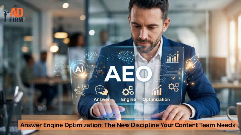 Business professional reviewing an AEO analytics.