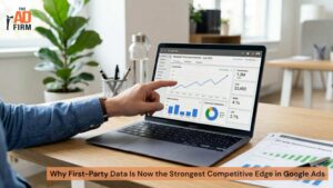 Paid advertising dashboard graphic with customer data feeding Google Ads reporting, optimization, and audience targeting.