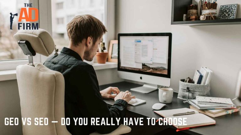 GEO vs SEO: Do You Really Have to Choose? Man working on a desktop computer