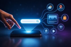 Digital search interface with AI-powered information flow.