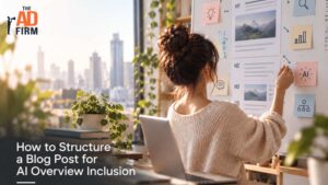 Woman planning blog structure on whiteboard