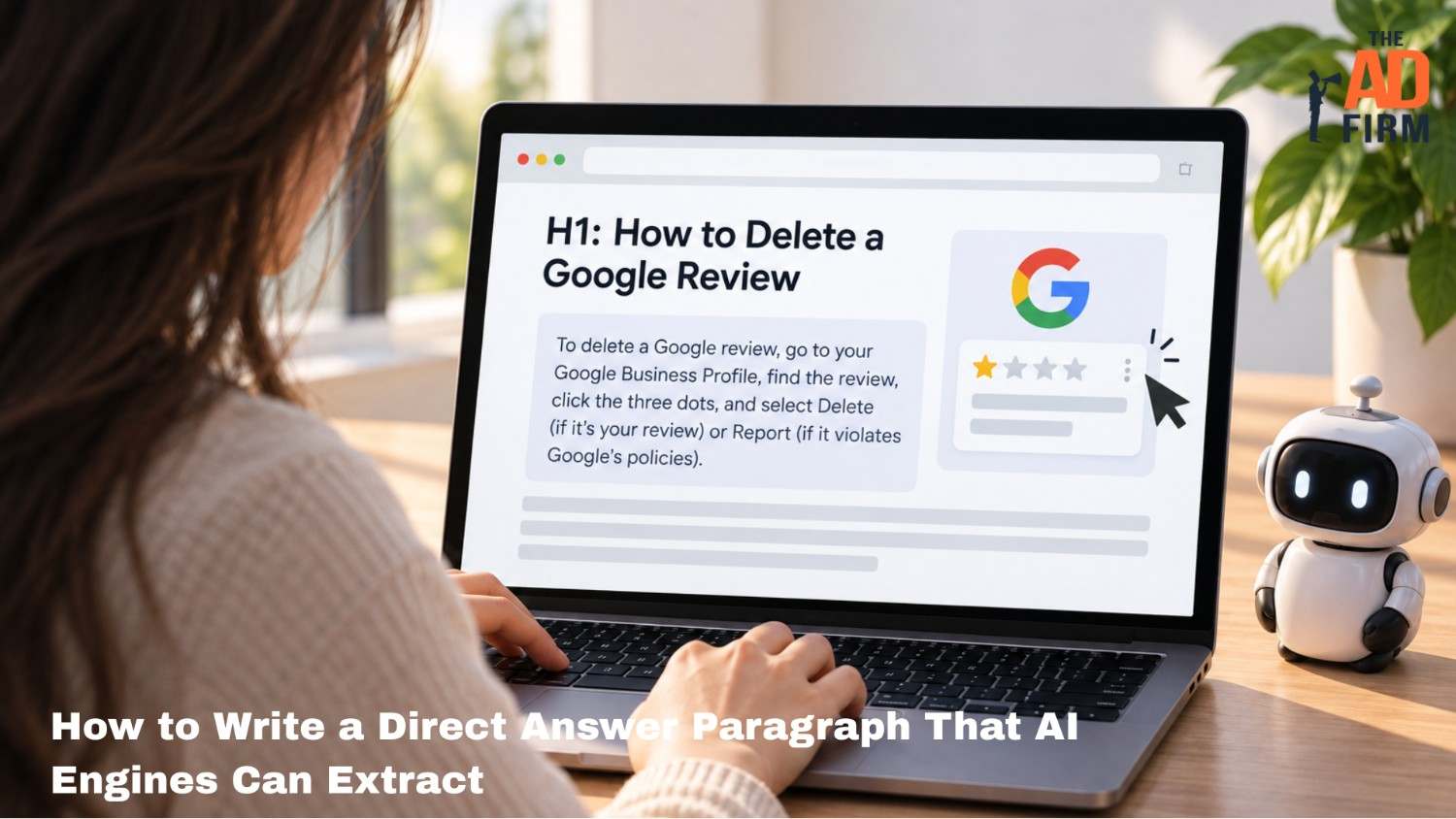 Woman writing Google review guide