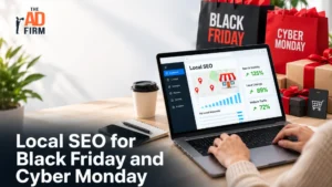 SEO laptop beside shopping bags