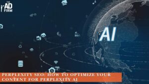 Digital globe labeled “AI” surrounded by connected data icons, with text about optimizing content for Perplexity SEO.