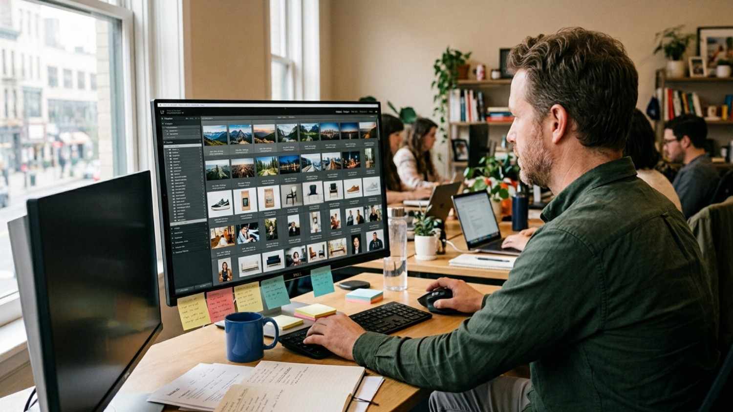 SEO specialist reviewing image files for alt text and SEO optimization.